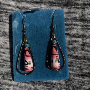 Vintage Handcrafted Pink Teardrop Dangle Earrings - Tribal Southwest
